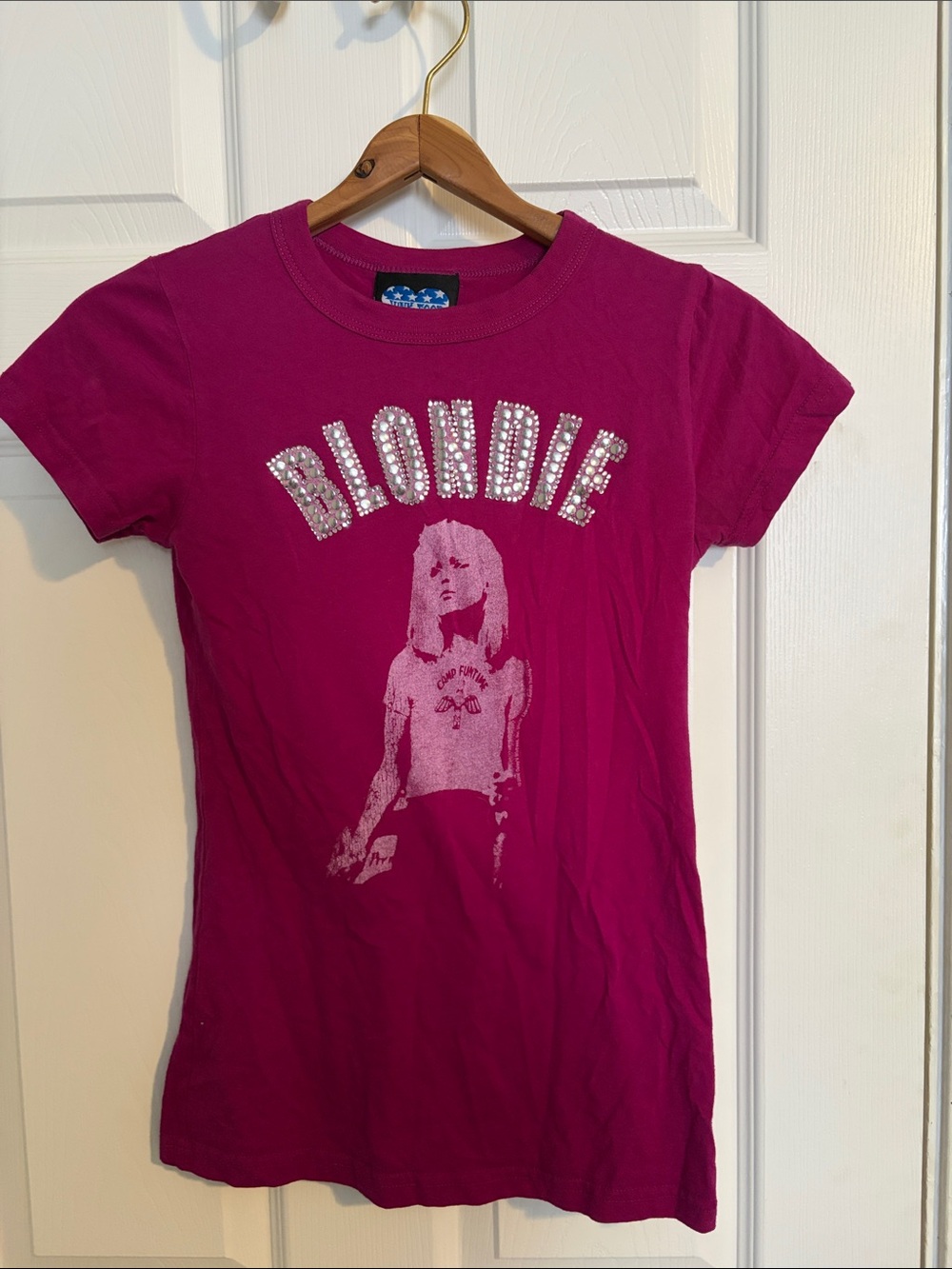 Junk Food Clothing Blondie Rhinestone Graphic Tee - Magenta